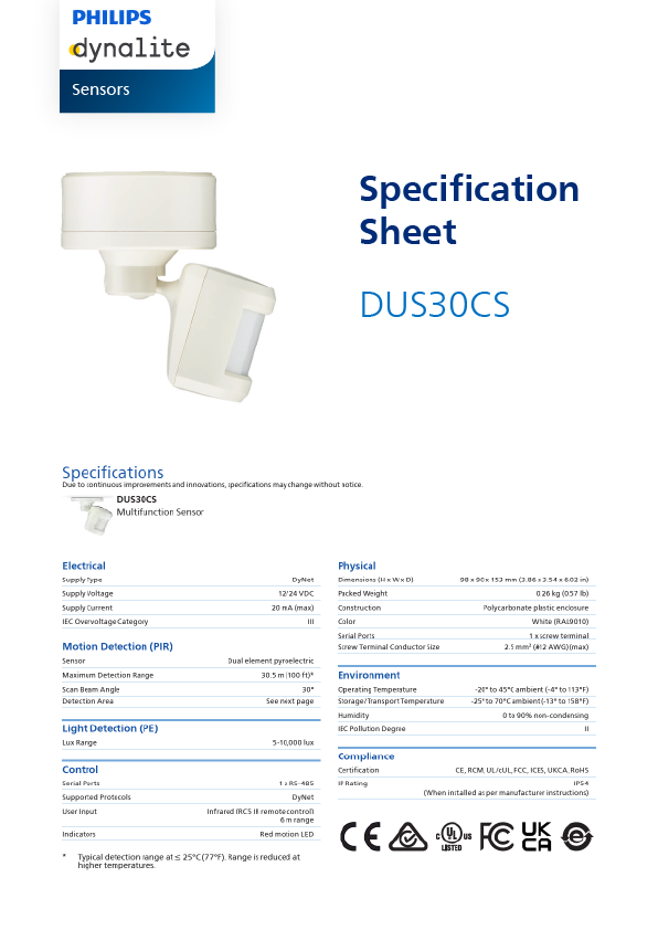 DUS30CS Spec Sheet