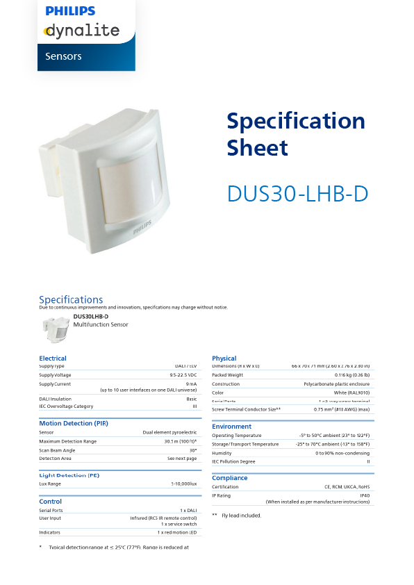DUS30-LHB-D Spec Sheet