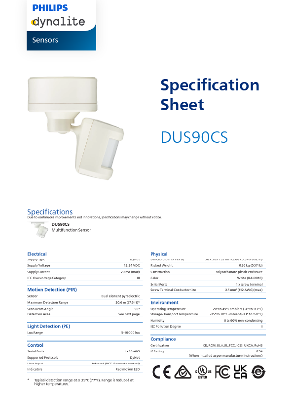 DUS90CS Spec Sheet