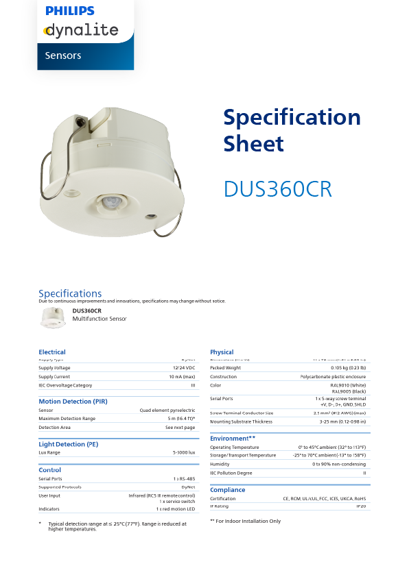 DUS360CR Spec Sheet