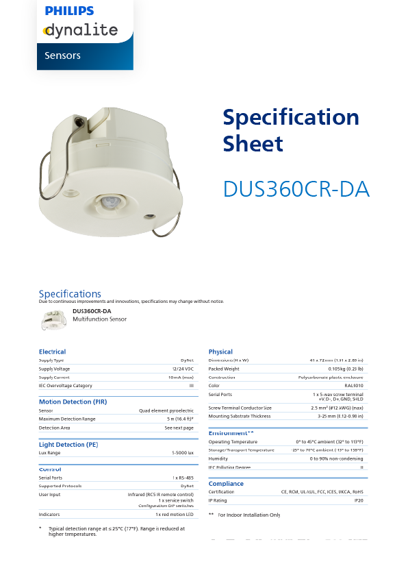 DUS360CR-DA Spec Sheet