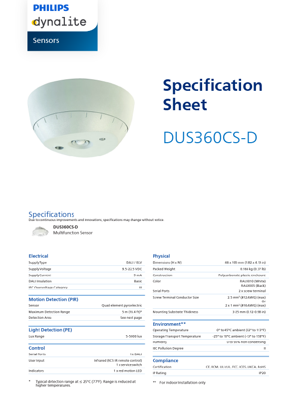 DUS360CS-D Spec Sheet
