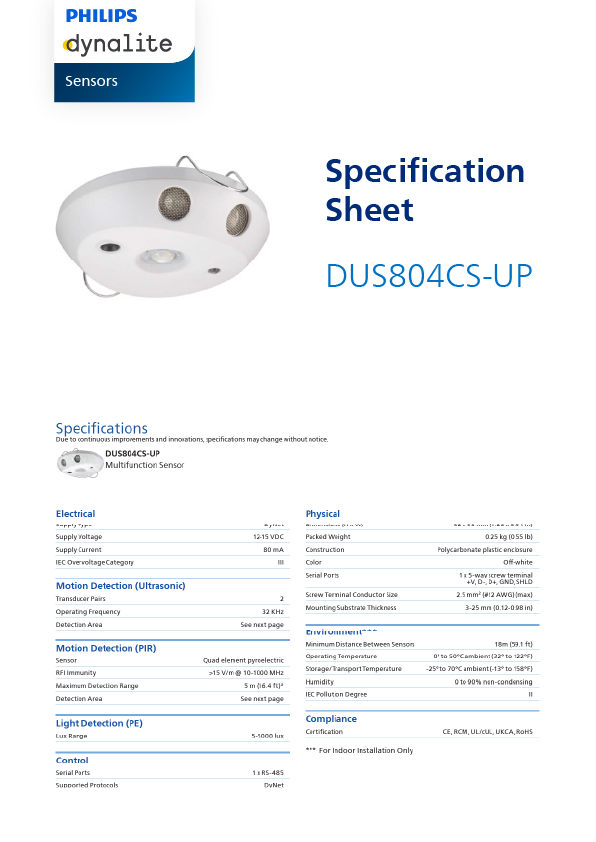 DUS804CS-UP Spec Sheet