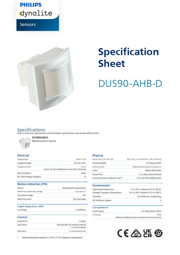 DUS90-AHB-D Spec Sheet