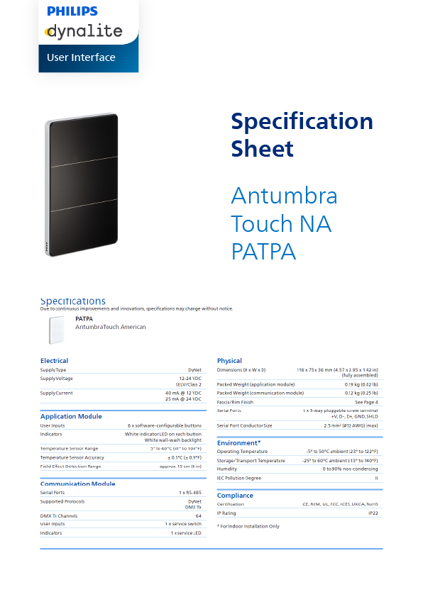 PATPA Spec Sheet
