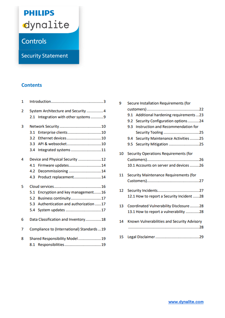 Dynalite Security Statement