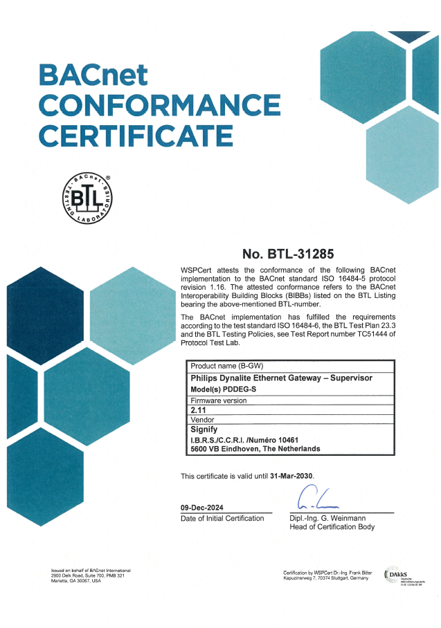 BACnet Conformance Certificate