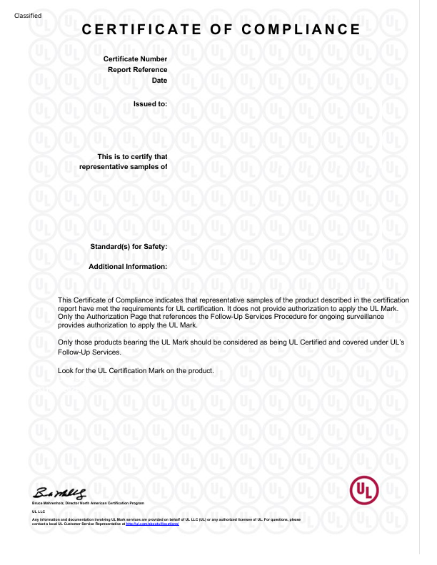DDNG232 UL Certificate of Compliance