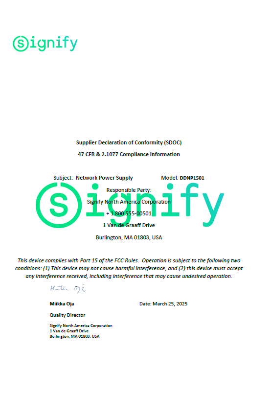 DDNP1501 Supplier Declaration of Conformity