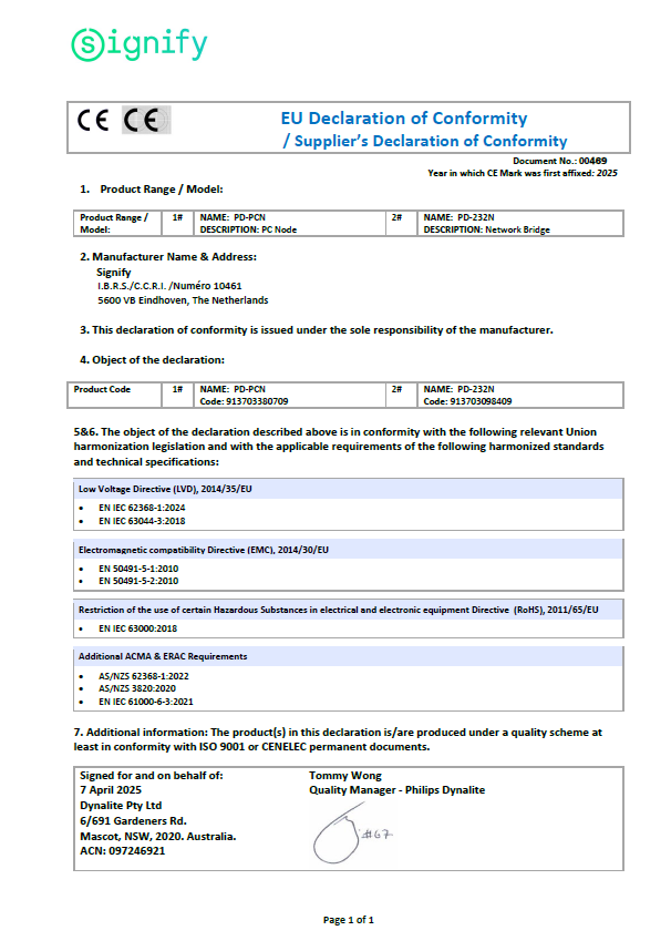 PD-PCN PD-232N EU Declaration of Conformity