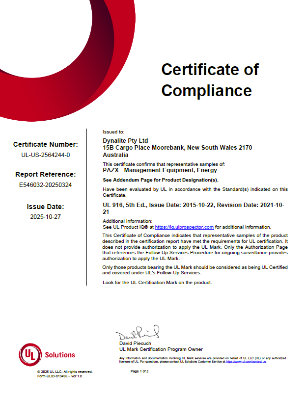 DDNP1501 UL Certificate of Compliance